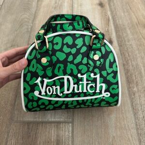 Von Dutch Green cheetah bowling bag